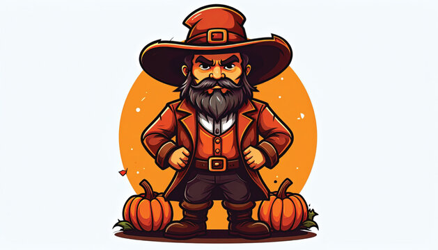 Cartoon man in pilgrim outfit standing.