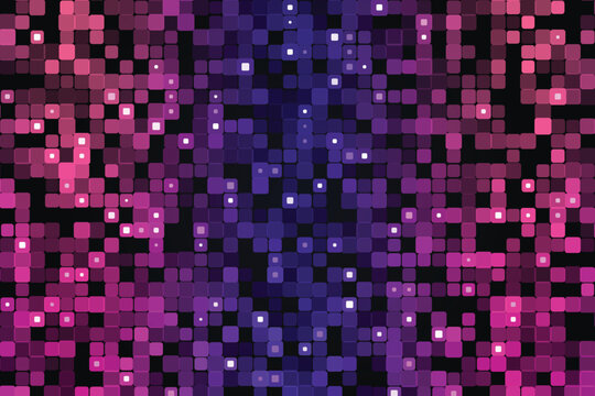 Pink and purple rounded square mosaic with glowing white accents abstract background pattern