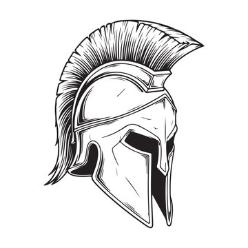 Ancient Greek spartan helmet vector illustration with crest and plume for warrior or gladiator mascot