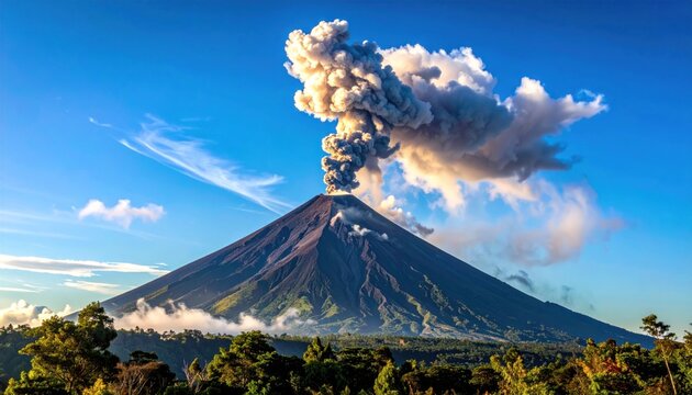Majestic Mount Agung Eruption - A Volcanic Spectacle in Balis Landscape.