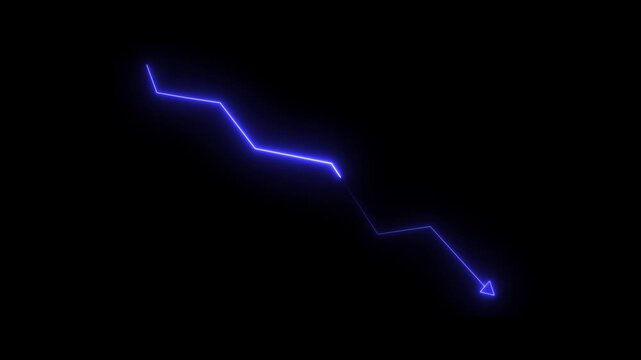 Neon glowing zigzag line with upward arrow on black background, global business shape line animation,Global real estate growth neon line graph with heart