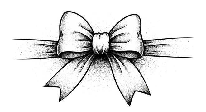 Vintage Style Ribbon Bow Drawing in Hand-Drawn Stipple Art for Elegant Gift Packaging and Decorative Elements
