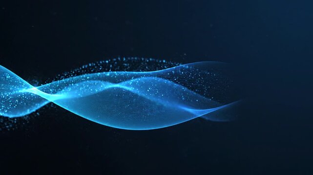 Blue digital wave with glowing particles. Abstract technological background with flowing light lines.
Concept: data flow, signal transmission, futuristic digital background.