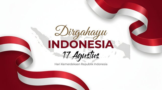 Dirgahayu Indonesia 17 Agustus with Indonesian flag ribbons