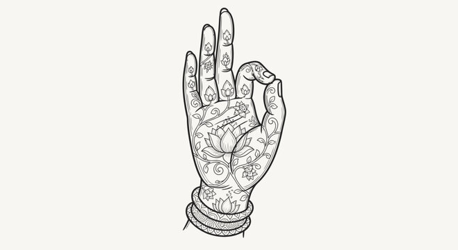 Zen Hand Mudra with Floral Lotus Ornament Tattoo Design
