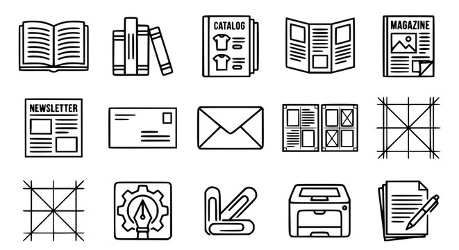 Minimal Publishing and Book Outline Icons Vector Collection for Print and Editorial Design