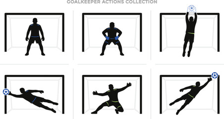 Soccer Goalkeeper Actions Silhouette Collection with Football Goal Net Postures for Sports Apps Training Infographics and Game Graphics © MstMinara