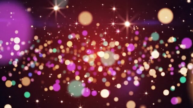 Festive abstract background featuring sparkling golden and pink bokeh lights moving in slow motion
