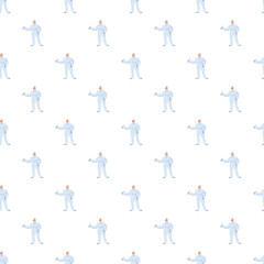 Fototapeta premium Person in full protective hazmat suit giving a thumbs up in a seamless repeating pattern