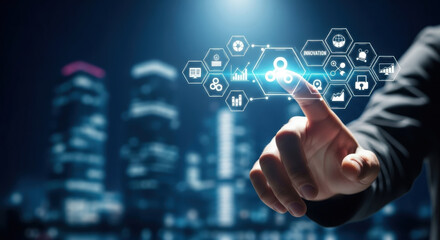 Fototapeta premium Innovation Technology Digital Transformation Finger Touch Innovation Cloud Computing Communication Data Business Solutions Future Development