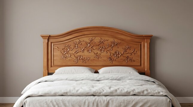 Wooden bed headboard with floral carving