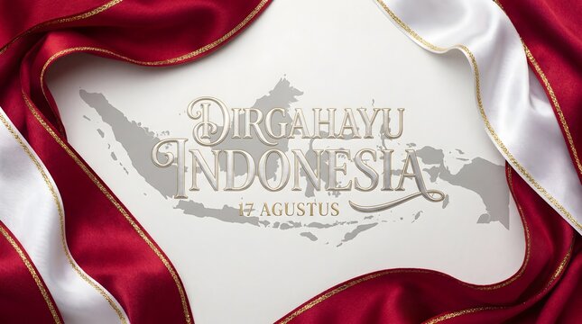 Dirgahayu Indonesia 17 Agustus with red and white silk border