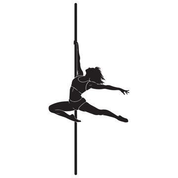 Pole dancer silhouette performing an athletic pose on a vertical pole vector illustration for fitness and dance branding