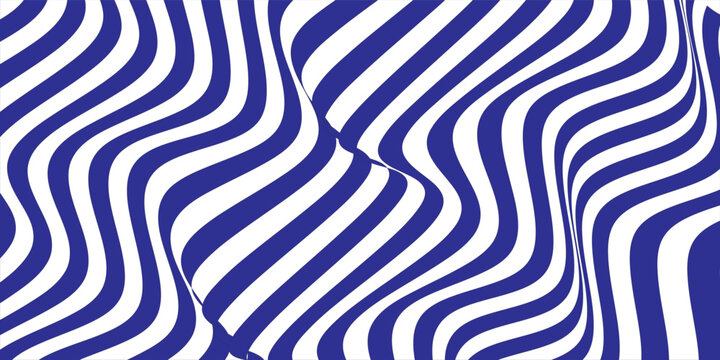 Abstract Blue Wavy Stripes Optical Illusion Pattern Background With Flowing Retro Op Art Design