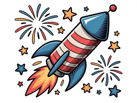Holiday rocket firework illustration patriotic design high resolution picture