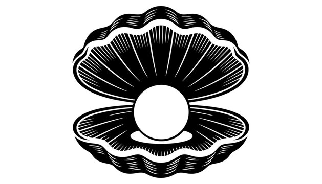 Open clam shell with pearl isolated vector illustration