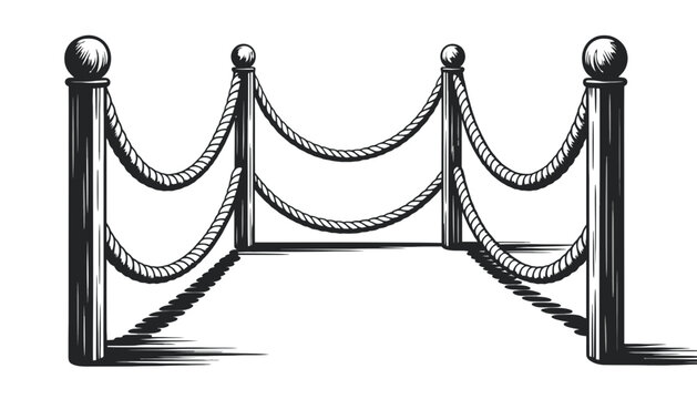 Rope barrier stanchion posts illustration black and white