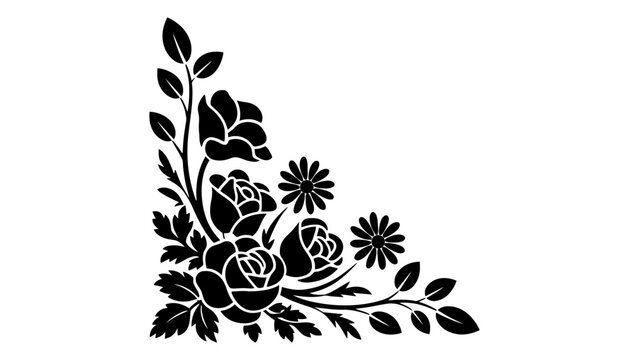 Floral corner border with roses and daisy illustrations
