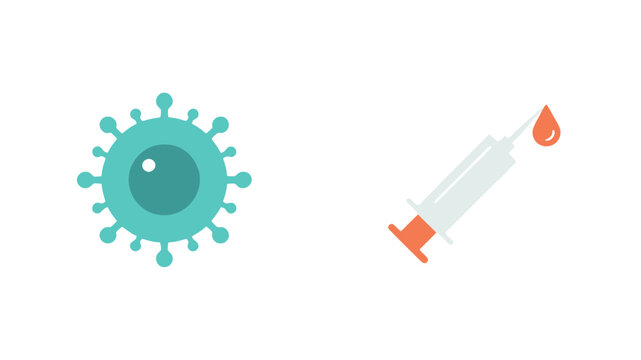 Spherical viral capsid with protein spikes beside a polymer injector containing a viscous red fluid