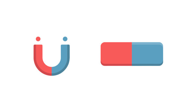 Dipolar ferromagnetic bodies featuring red and blue polar regions in curved and linear configurations