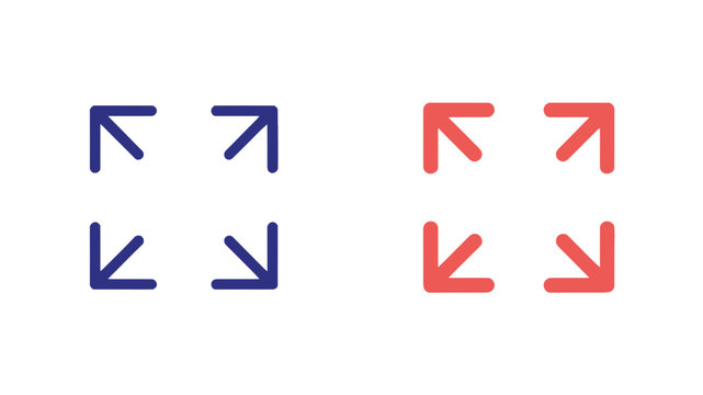Symmetrical divergent vectors in blue and red pigments forming a square perimeter of outward expansion