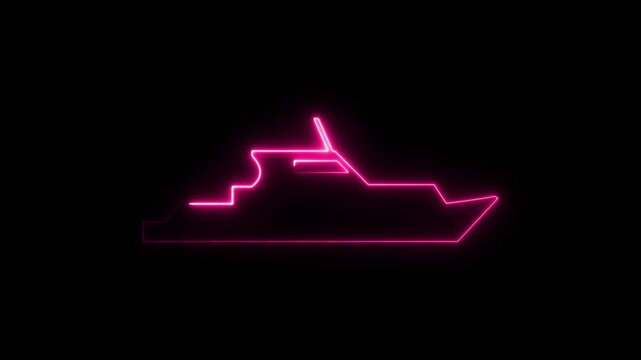 pink neon ship icon animation on black background, 4k video
