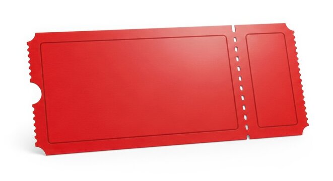 Red ticket stub isolated on white background for event or raffle