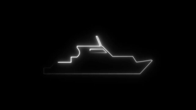 white neon ship icon animation on black background, 4k video