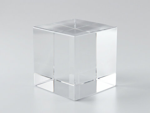 Transparent Acrylic Display Cube Isolated on White Background