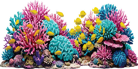 vibrant, coral, reef, vector, illustration, isolated, white, background, colorful, marine, life, underwater, tropical, yellow, fish, ocean, nature, aquatic, sea, ecosystem © Mdjoshel 