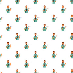Fototapeta premium Man checking temperature and holding smartphone in a seamless pattern