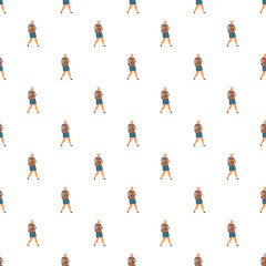 Obraz premium Seamless pattern featuring a senior man hiking with a backpack