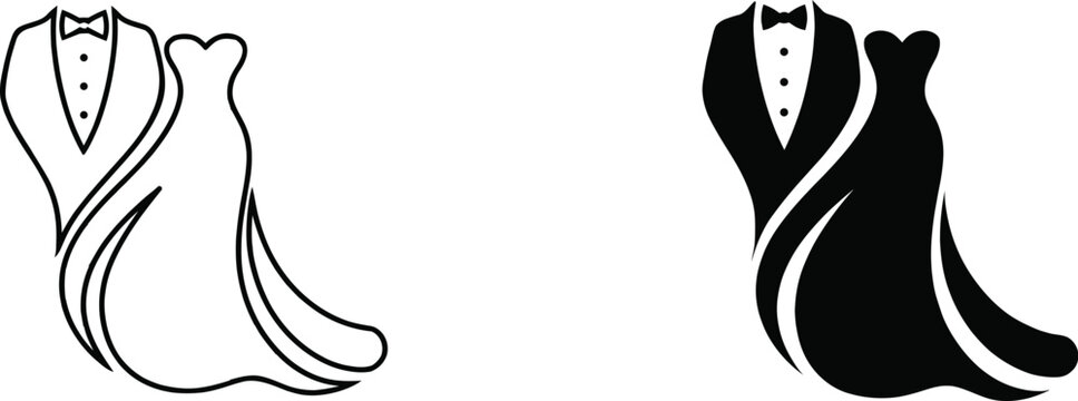 Wedding Dress and Tuxedo Icons for Bridal Themes