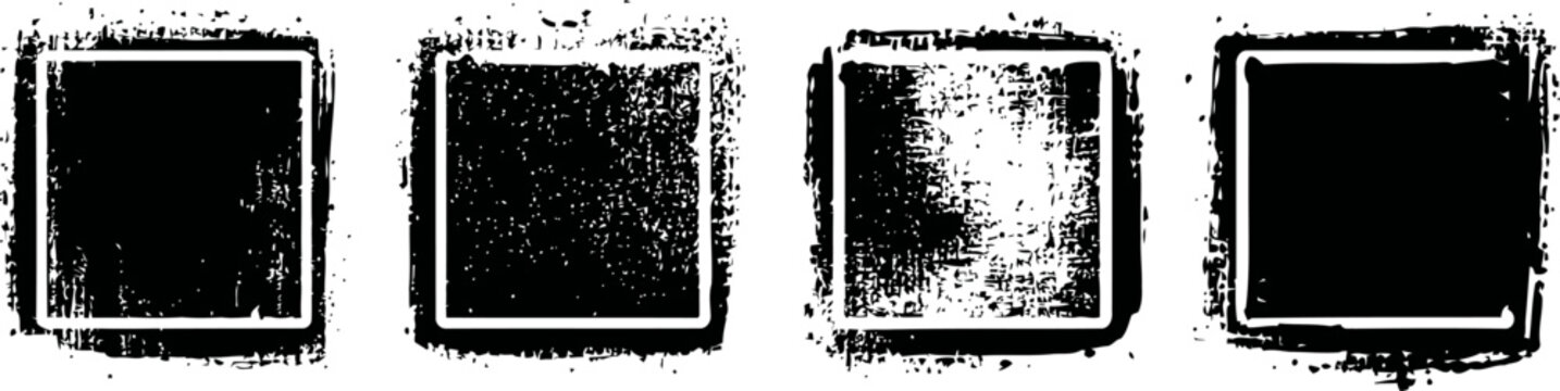 set of grunge distressed square frames with rough textured edges in black and white