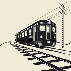 Commuter train on railway tracks flat vector illustration with railroad transport locomotive commuter transportation © Laki Khatun
