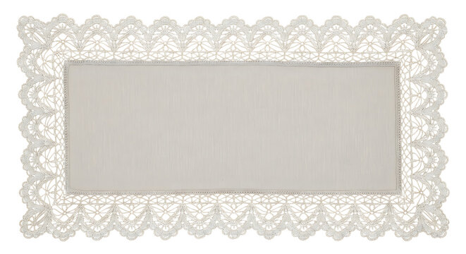 Rectangular paper lace doily with a solid center for crafts and decorative wedding invitations