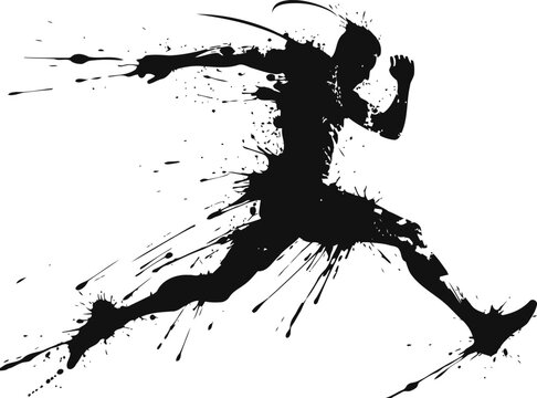 Dynamic runner silhouette with paint splatter effect in motion, athletic energy and speed concept