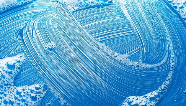 blue foam soap texture with bubbles and water wash clean background with soapy suds and detergent shampoo abstract pattern in bath and laundry