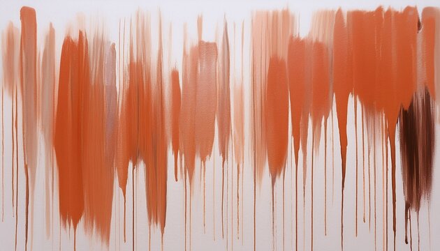 abstract terracotta brush strokes background with vertical paint drips on white paper texture