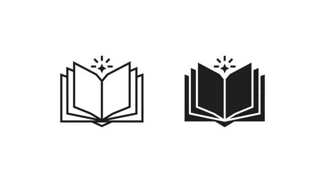 Open book icon with shining effect outline and solid for education learning knowledge.
