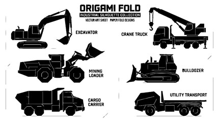 Origami Fold Industrial Vehicle Silhouette Collection. © Sebening