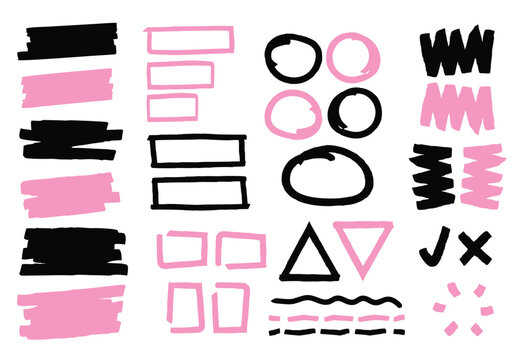 Hand Drawn Brush Shapes & Doodle Elements Vector Set Abstract Scribble, Frames, Lines, Geometric Icons for Branding & Social Media