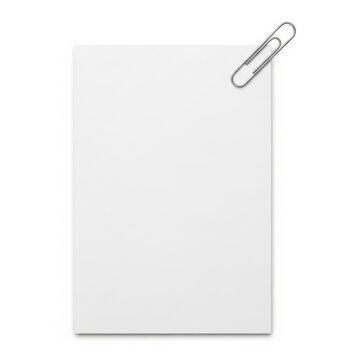 A blank sheet of paper attached with a silver paperclip