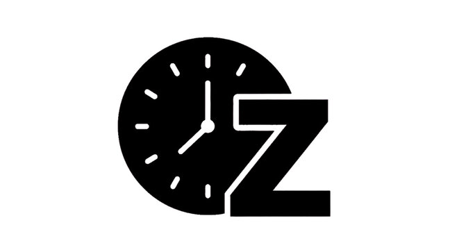 Minimal black silhouette icon, simple flat vector, bold black shape, no, no shading clock icon with z letter, sleep time concept, vector illustration on a, flat icon style