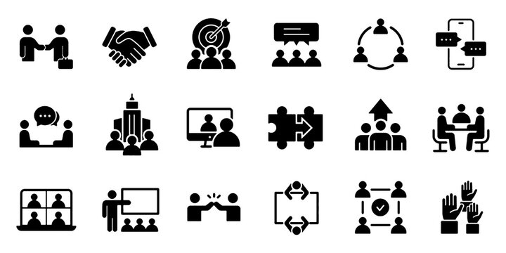 Meeting Business Conference Team Teamwork Icon Brainstorm Seminar Interview Leadership Contact Study Workplace Manager Training Communication Collection.