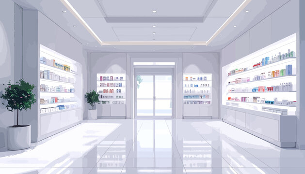 Interior of a modern pharmacy store.