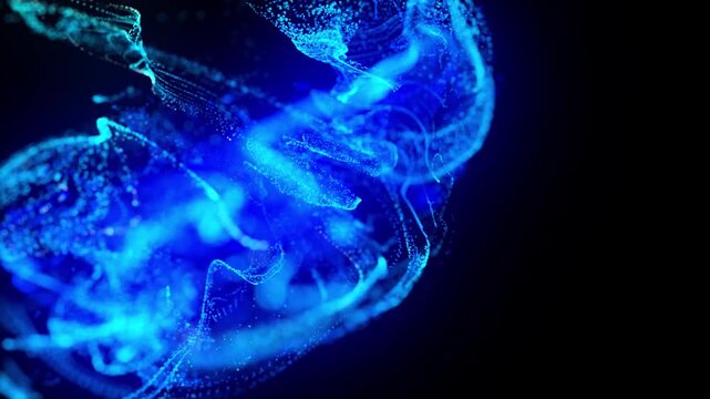 3d render glowing ink Electronic ink streams through space. Data waves illuminated as they cascade through empty regions. Engineer visualizes luminous streams of digital information flowing