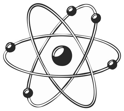 Stylized atomic model illustration with orbiting electrons and a central nucleus