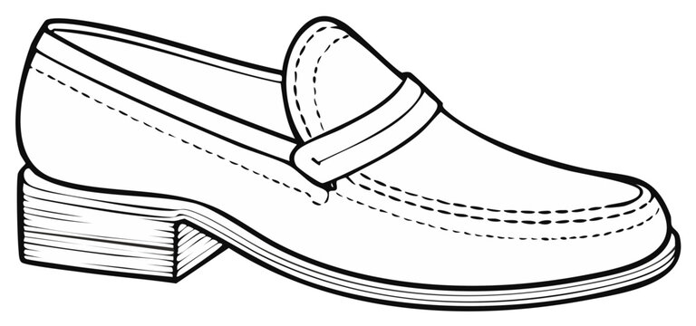 Line drawing of classic loafer shoe style with stitch detailing in minimalist design