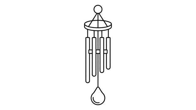 Simple wind chime hanging from a decorative top with metal tubes and a teardrop bottom Vector